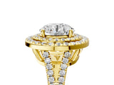Yellow gold Round Cut Diamond Double Halo Ring with Pavé Band and Prong Setting_112
