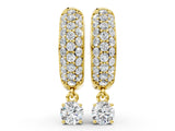 Yellow gold Round Cut Diamond Drop Huggie Hoop Earrings with Pavé Detailing_4