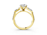 Yellow gold Round Cut Diamond Engagement Ring with Baguette Side Stones and Channel Set Band_45