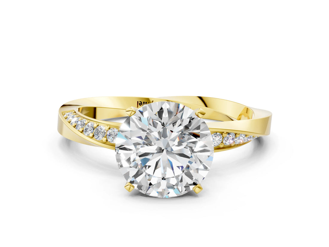 Yellow gold Round Cut Diamond Engagement Ring with Side Stone Accents and Four-Prong Setting_21