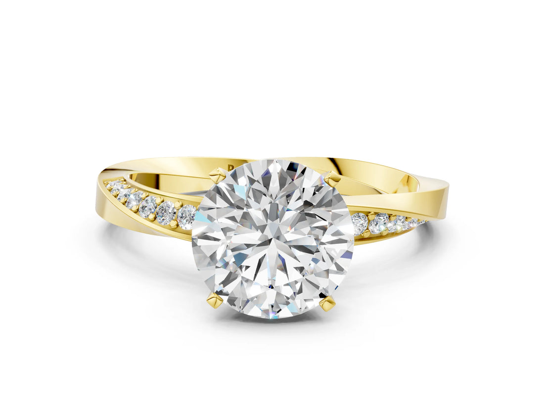 Yellow gold Round Cut Diamond Engagement Ring with Side Stone Accents and Four-Prong Setting_24