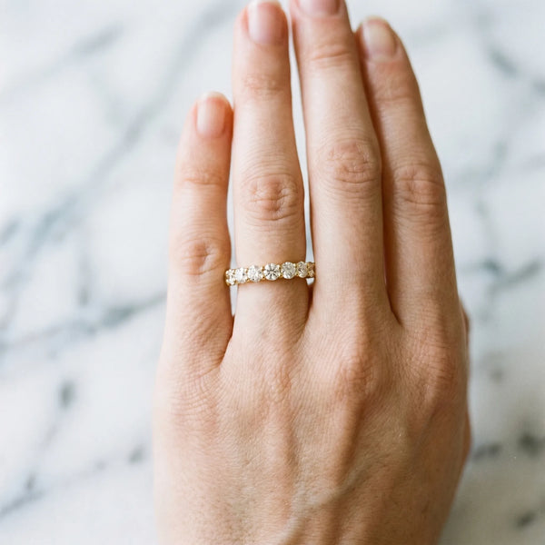 Yellow gold Round Cut Diamond Eternity Band with Shared Prong Setting
