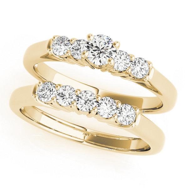 Yellow gold Round Cut Diamond Five-Stone Prong Set White Gold Ring 1