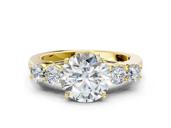 Yellow gold Round Cut Diamond Five-Stone Prong Set White Gold Ring