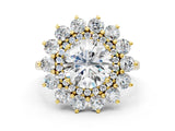 Yellow gold Round Cut Diamond Floral Double Halo Engagement Ring with Prong Setting_55
