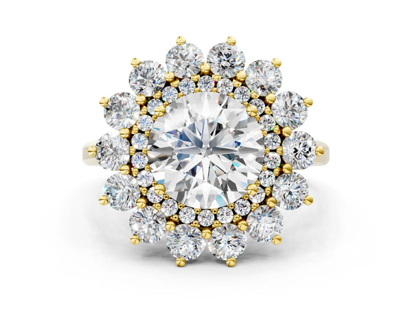 Yellow Gold Round Floral Double Halo Engagement Ring Setting