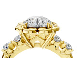 Yellow gold Round Cut Diamond Floral Halo Engagement Ring with Shared Prong Setting 4