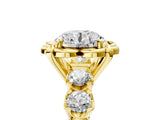 Yellow gold Round Cut Diamond Floral Halo Engagement Ring with Shared Prong Setting 5