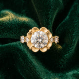Yellow gold Round Cut Diamond Floral Halo Engagement Ring with Shared Prong Setting_51