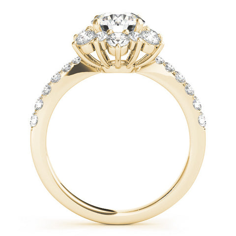 Yellow gold Round Cut Diamond Floral Halo Pave Band with Prong Setting 2