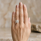 Yellow gold Round Cut Diamond Floral Halo Pave Band with Prong Setting_12