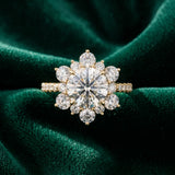 Yellow gold Round Cut Diamond Floral Halo Pave Band with Prong Setting_15