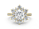 Yellow gold Round Cut Diamond Floral Halo Pave Band with Prong Setting_39