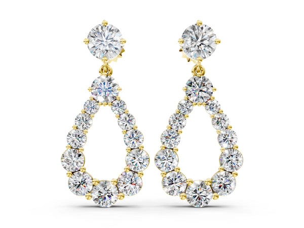 Yellow gold Round Cut Diamond Graduated Shared Prong Drop Earrings