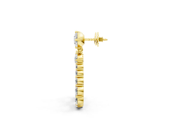 Yellow gold Round Cut Diamond Graduated Shared Prong Drop Earrings