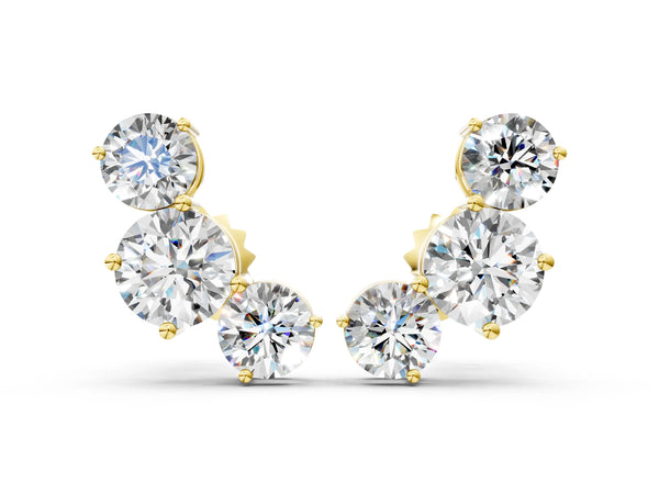Yellow gold Round Cut Diamond Graduated Three-Stone Stud Earrings