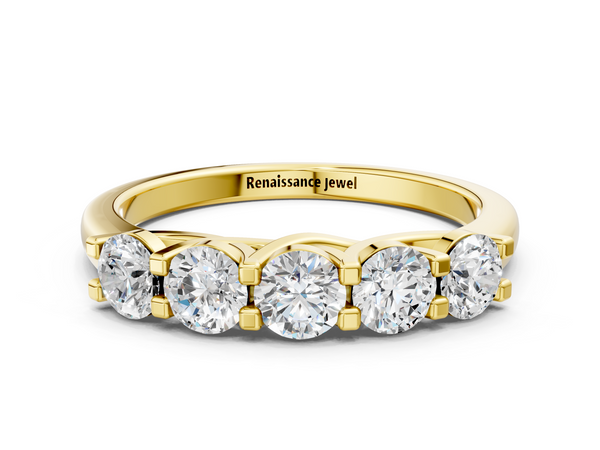Yellow gold Round Cut Diamond Half Eternity Band with Prong Setting