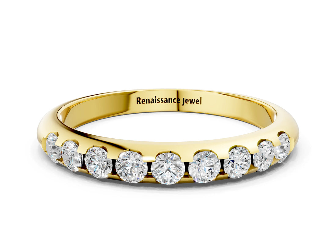 Yellow gold Round Cut Diamond Half-Eternity Band with Shared Prong Setting_4