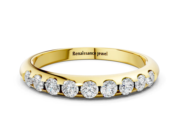Yellow gold Round Cut Diamond Half-Eternity Band with Shared Prong Setting