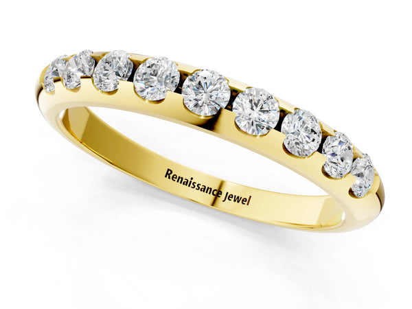 Yellow gold Round Cut Diamond Half-Eternity Band with Shared Prong Setting