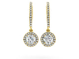 Yellow gold Round Cut Diamond Halo Drop Earrings with Pavé Hoop