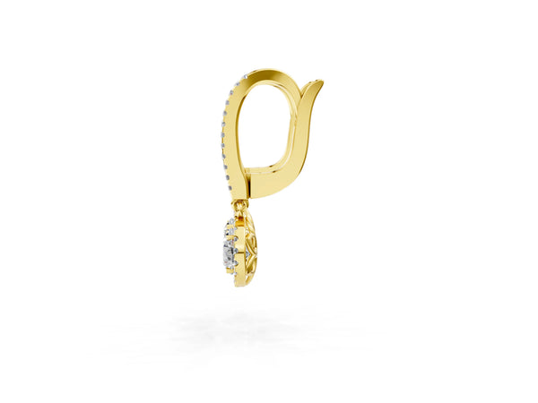 Yellow gold Round Cut Diamond Halo Drop Earrings with Pavé Hoop