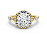 Yellow gold Round Cut Diamond Halo Engagement Ring with Pavé Band and Prong Setting_27