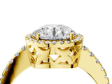 Yellow gold Round Cut Diamond Halo Engagement Ring with Pavé Band and Prong Setting_31