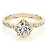 Yellow gold Round Cut Diamond Halo Pave Band Cushion Prong Ring 1