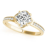 Yellow gold Round Cut Diamond Halo Pave Band Cushion Prong Ring