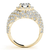 Yellow gold Round Cut Diamond Halo Pave Band Prong Setting Ring 2