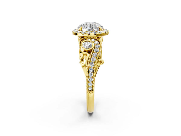 Yellow Gold Round Halo Engagement Ring Setting with Bezel Accents