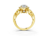 Yellow gold Round Cut Diamond Halo Ring with Milgrain Pavé Band and Four-Prong Setting_59