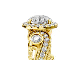 Yellow gold Round Cut Diamond Halo Ring with Milgrain Pavé Band and Four-Prong Setting_61