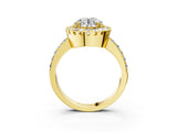 Yellow gold Round Cut Diamond Halo Ring with Pavé Band and Prong Setting_10