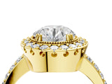 Yellow gold Round Cut Diamond Halo Ring with Pavé Band and Prong Setting_11