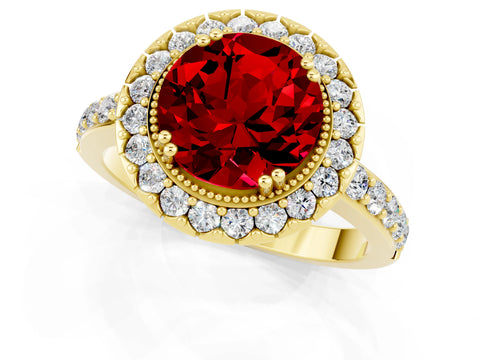 Yellow gold Round Cut Diamond Halo Ring with Pavé Band and Prong Setting_1