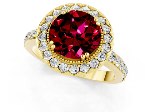 Yellow gold Round Cut Diamond Halo Ring with Pavé Band and Prong Setting_1