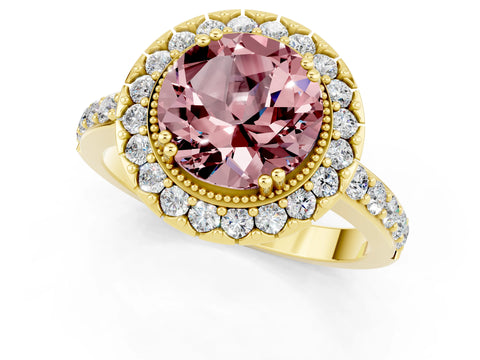 Yellow gold Round Cut Diamond Halo Ring with Pavé Band and Prong Setting_1