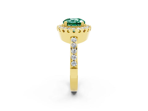 Yellow gold Round Cut Diamond Halo Ring with Pavé Band and Prong Setting_2