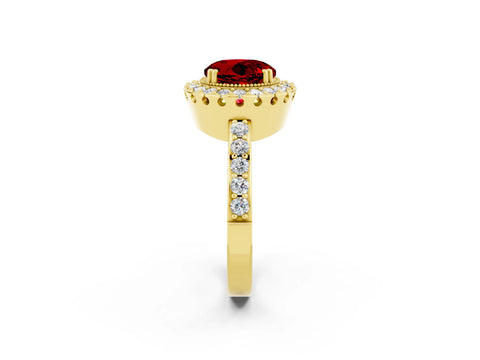 Yellow gold Round Cut Diamond Halo Ring with Pavé Band and Prong Setting_2
