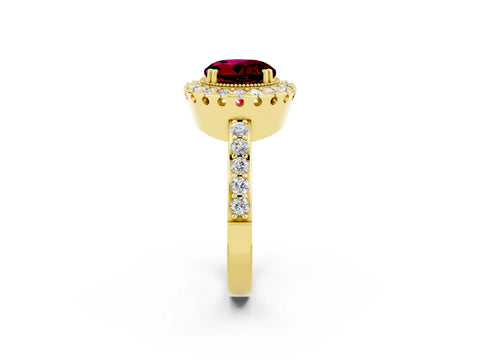 Yellow gold Round Cut Diamond Halo Ring with Pavé Band and Prong Setting_2