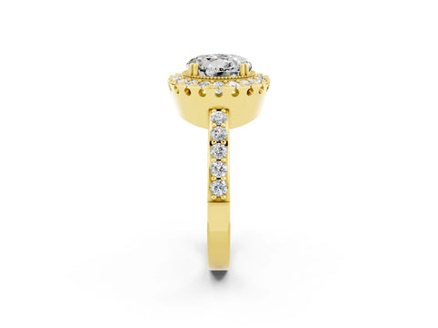 Yellow gold Round Cut Diamond Halo Ring with Pavé Band and Prong Setting_2
