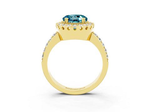 Yellow gold Round Cut Diamond Halo Ring with Pavé Band and Prong Setting_3