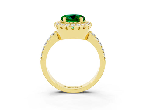Yellow gold Round Cut Diamond Halo Ring with Pavé Band and Prong Setting_3