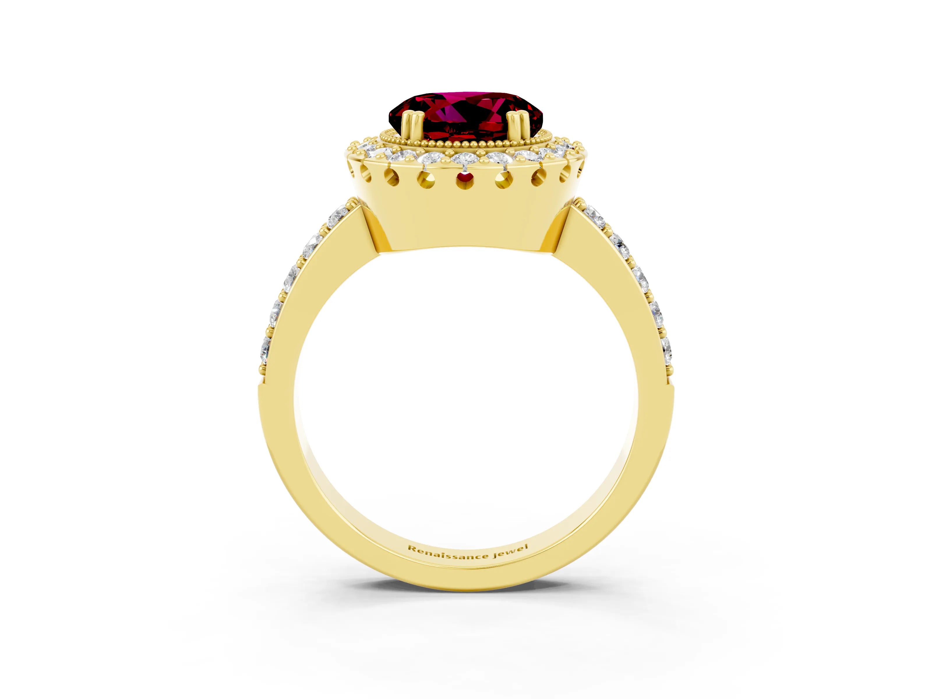 Yellow gold Round Cut Diamond Halo Ring with Pavé Band and Prong Setting_3