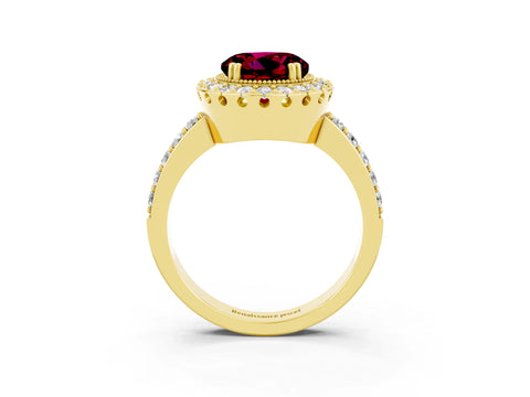 Yellow gold Round Cut Diamond Halo Ring with Pavé Band and Prong Setting_3