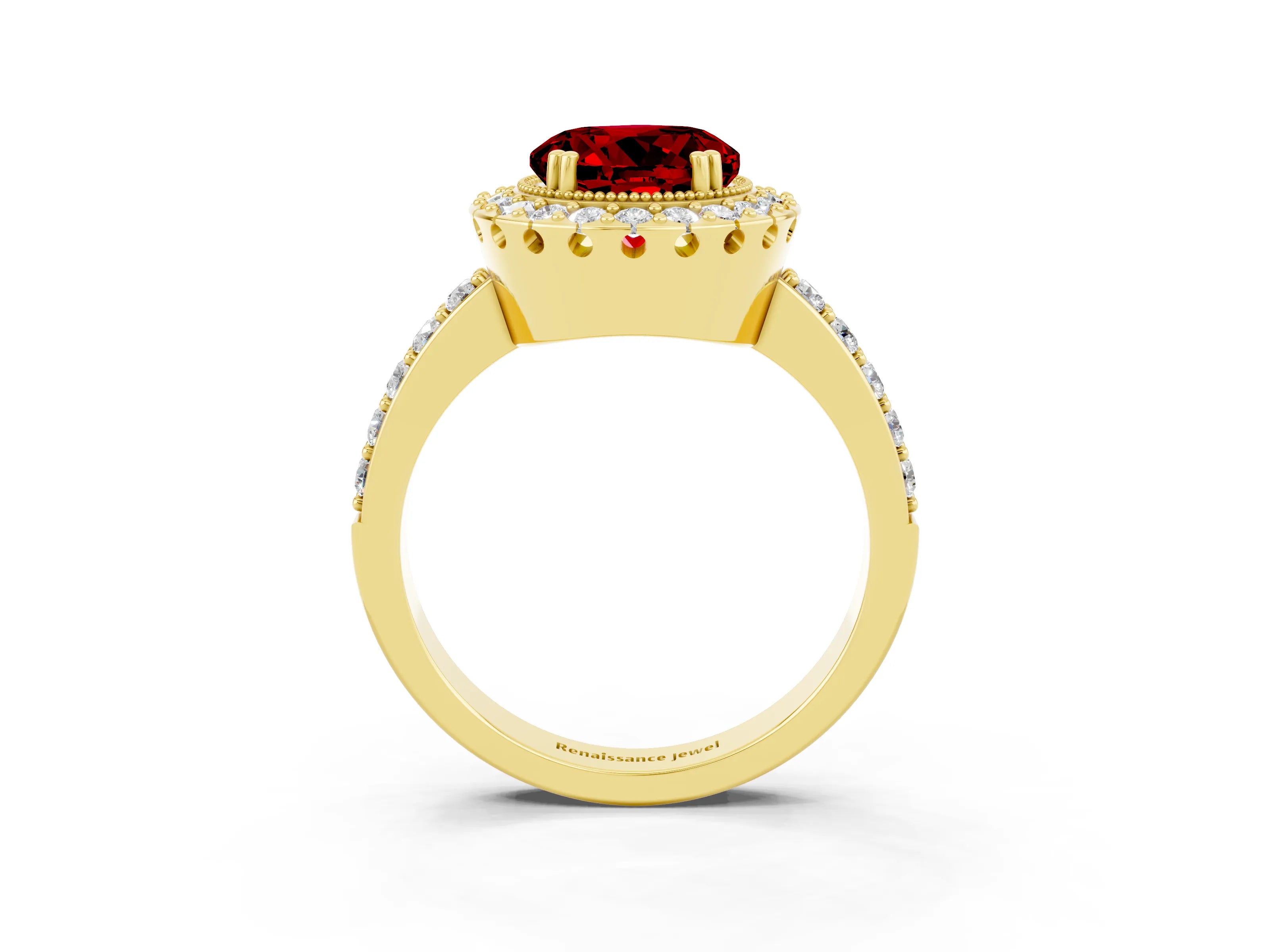 Yellow gold Round Cut Diamond Halo Ring with Pavé Band and Prong Setting_3