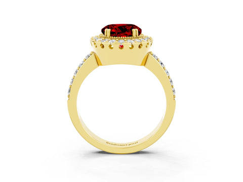 Yellow gold Round Cut Diamond Halo Ring with Pavé Band and Prong Setting_3