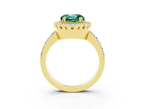 Yellow gold Round Cut Diamond Halo Ring with Pavé Band and Prong Setting_3